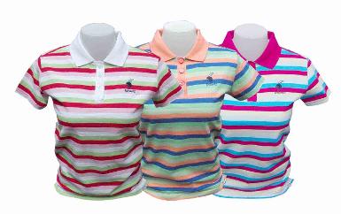 C032-เสื้อโปโลลายริ้วผู้หญิงแขนสั้น