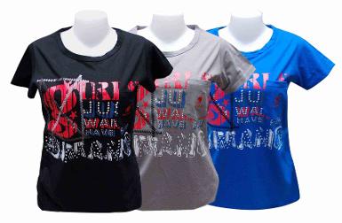 F049-เสื้อยืดคอกลมผู้หญิงมีพิมพ์ และ ปัก